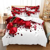Juego de cama de flores 3d para el Día de San Valentín, funda de edredón de lujo con corazón rosa y amor, de tamaño doble - details 10