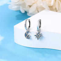 Pendientes de plata 925 con diseño de luna y estrellas, 2 pares para mujer, pendientes de hexagrama de plata de ley 925 para joyería de boda fina - details 12