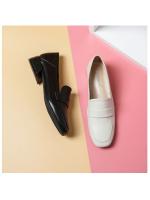 Zapatos sencillos de piel para mujer, con punta cuadrada y tacón grueso y poco profundo, mocasines de suela blanda, con aumento de altura, 2025 - details 6