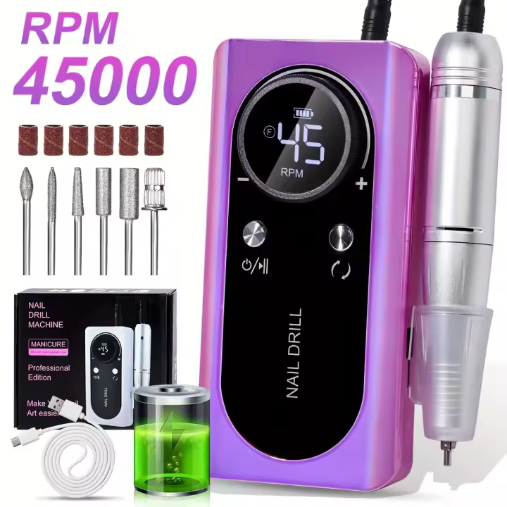 Máquina de manicura profesional portátil, inalámbrica, de 45000 RPM, en colores púrpura/rosa/blanco Aurora para pulir y eliminar la - 1