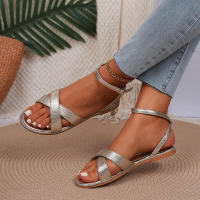 Sandalias planas para mujer Verano Punta abierta redonda Zapatos de mujer de gran tamaño de moda con una sola correa - details 14
