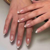 24 piezas de diseño dorado en forma de almendra francesa, uñas ovaladas simples, uñas postizas completamente cubiertas - details 10