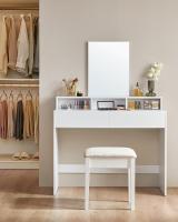 Tocador con Espejo Grande, tocador, 2 cajones, 3 Compartimentos Abiertos, tocador, Moderno, Blanco - details 15
