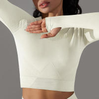 -Top Camisa deportiva de yoga de manga larga a rayas para mujer, sin costuras, que absorbe la humedad - details 38