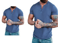 Camiseta Henley de Manga Corta Paquete de 2 Camiseta Casual de Algodón para Hombres Patrón Plano - details 1