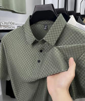 Camiseta de manga corta sin costuras Ice Silk para hombre, duradera sin arrugas. Polo de verano con cuello de negocios, suelto y fino, - details 6