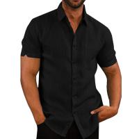 Camisa clásica de manga corta para hombre, camisa informal de Color sólido para vacaciones de verano - details 30