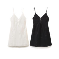 OUWU- Vestido Nuevo De Verano A La Moda Ajustado Con Cuello En V Y Tirantes De Color Sólido Con Temperamento Para Mujer - details 1