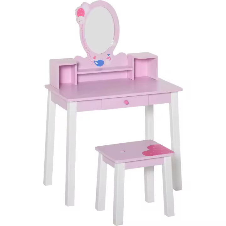 Princesa Mesita de Maquillaje de Madera Rosa Juguete - 1