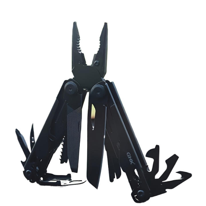 1 multiherramienta GHK 22 en 1 con cuchillo plegable, alicates, cortador de cables, tijeras, sierra, clip para cinturón, alicates, llave hexagonal múltiple - Acero inoxidable - Para hombres - Ideal para trabajo, EDC, camping, mochilero, supervivencia - Gr