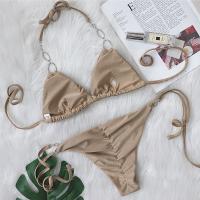 Traje de baño dividido de la correa del color sólido de las mujeres del diamante artificial de los nuevos accesorios del metal atractivo del bikini del día de fiesta - details 34