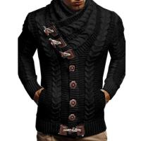 Cardigan de Cuello Alto para Hombres Manga Larga Ajuste Suelto Moda Casual Punto de Lana - details 14