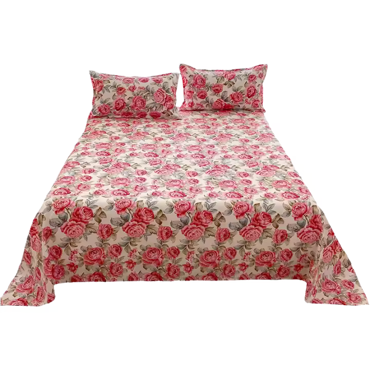 Sábanas de Cama Planas con Estampado de Flor Roja Tamaño de Cama Doble - 1