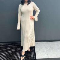 Vestido elegante de punto acanalado de manga larga con cuello redondo y cintura larga para mujer, estilo vintage de los años 90 - details 3