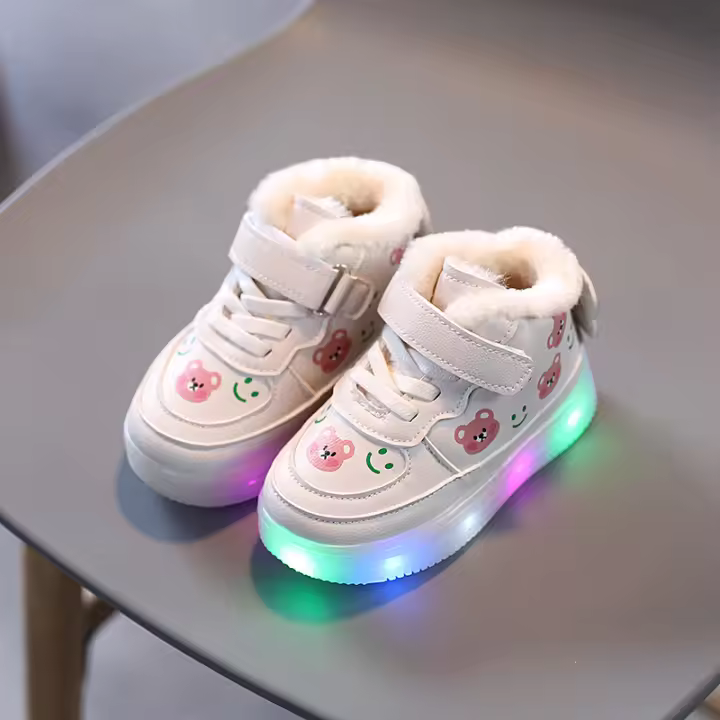Zapatos de lámpara de 1-6 años zapatos de algodón de terciopelo zapatos cálidos para bebés y niños pequeños zapatos blancos - 1