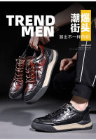 Zapatos de los hombres de la marca de moda de alta gama de primavera nuevos zapatos de la junta deportiva rayados a mano zapatos casuales de coincidencia de color de cuero de la plataforma de los hombres versátiles - details 5