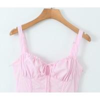 Vestido corto de algodón para mujer, minivestido con cordones en la espalda, rosa, para fiesta y verano, espalda, rosa, - details 2