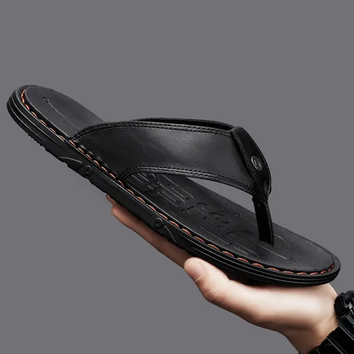 Zapatillas para hombre Chanclas de cuero para hombre Sandalias antideslizantes transpirables cómodas Zapatos de playa casuales ligeros para hombres - 1