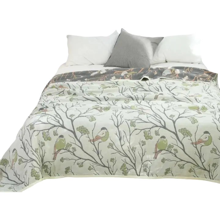Manta de Ocio Japonesa de Algodón Gasa Suave, Delgada para Verano, Cubierta de Cama con Flores - 1