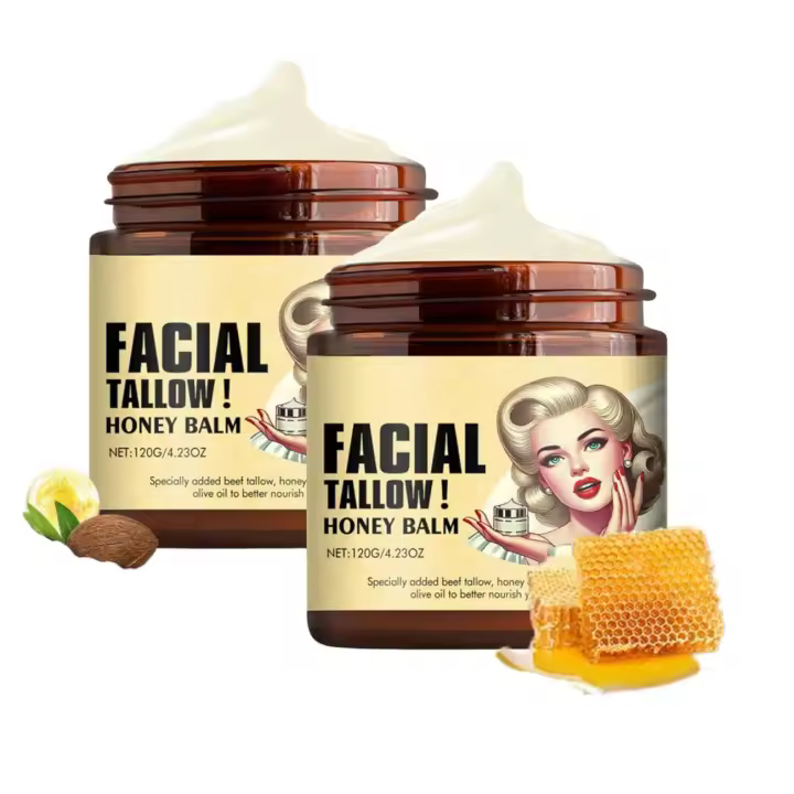 2 uds bálsamo de miel y sebo de ternera batido, crema hidratante de sebo, crema facial con acabado de hierba alimentada con pasto - 1
