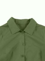 2025 nuevo Retro Turn Down Collar abotonada plisado sólido vestido de camisa de algodón de manga corta mujeres lisos Vintage vestidos hasta la rodilla - details 23