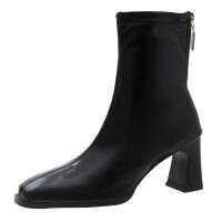 Nuevas botas de mujer invierno estilo europeo y americano cabeza cuadrada cremallera trasera botas cortas de mujer tacón grueso botas de tacón medio botas Martin de mujer 2025 - details 2