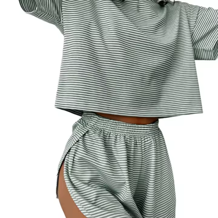 Conjunto de Chándal de Verano para Mujer 2 Piezas de Camiseta de Manga Corta y Pantalón Corto de Cintura Elástica con Cordón para Deportes - 1