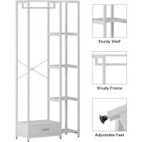 Perchero de ropa Burro, perchero doble de pie con estantes y cajón, perchero de madera 3 en 1 con 4 niveles para dormitorio - details 5