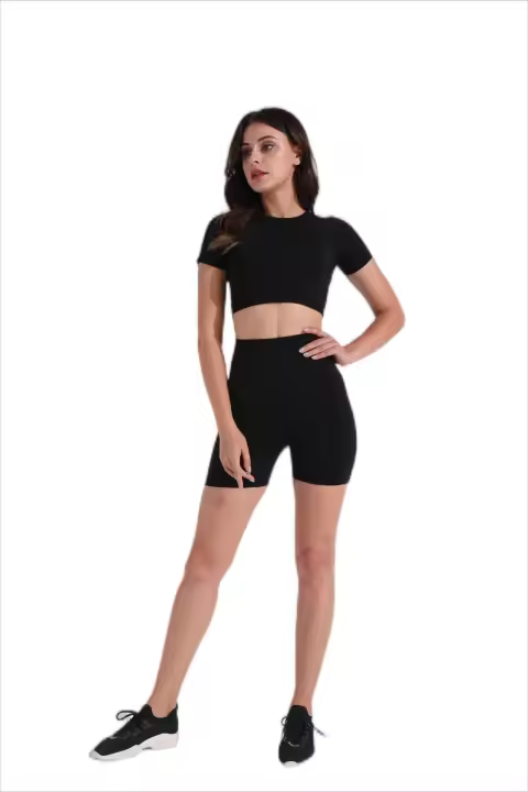 Conjunto Deportivo de Yoga Sin Costuras para Mujer 2pcs Traje de Gimnasio Top Corto de Cintura Alta Ropa de Entrenamiento - 1