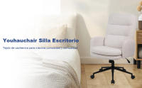 Silla Escritorio de Cachemira, Silla Oficina de Respaldo Alto, Cómoda Silla Tocador con Altura Ajustable, Sillas Ordenador para Hogar y Dormitorio, Crema, Gris Oscuro - details 0