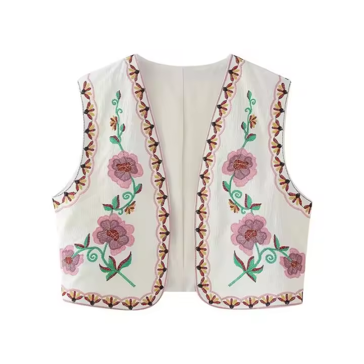 BUNO-2025 primavera nueva ropa de mujer estilo europeo chaleco con apertura bordada prendas de vestir exteriores de moda de China gran cantidad al por mayor. - 1