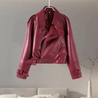 Chaqueta de Cuero Casual para Mujer Manga Larga, Pecho Ancho, Cinturón, Moda Otoño 2024 - details 0