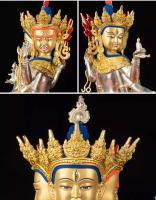 Xizang-estatua de Buda Zunsheng tántrica, decoración de salón dorada de cobre puro, uso étnico tibetano, 10 pulgadas, 30cm - details 10