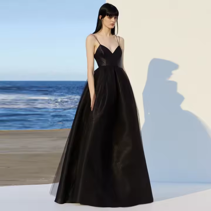 Vestidos largos de fiesta elegantes con tirantes finos para mujer, vestidos largos de fiesta para graduación, sexys, con escote en V profundo y espalda descubierta, vestido largo de boda de verano 2022 - 1