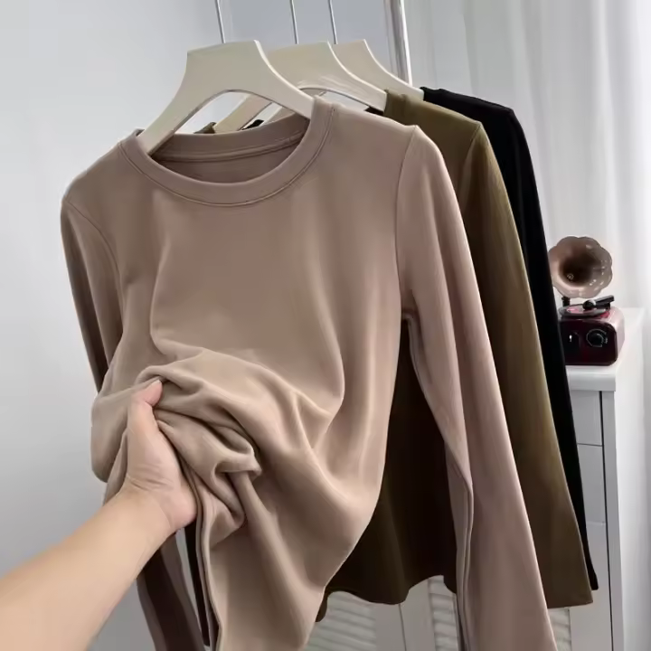 Fleece Thermal Underwear for Women Winter Warm T Shirt Thermo Lingerie Korean Elastic Soft Long Sleeve Undershirt Pullover - 1