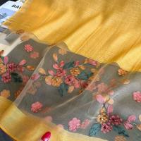 Bufanda de seda fina y suave para mujer, elegante, con bordado de flores, hiyab grande, chales, Foulard, bufanda de encaje brillante para mujer - details 2