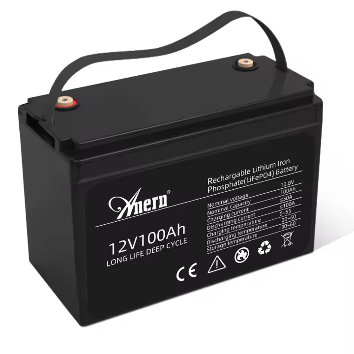 Anern Batería LiFePO4 12.8V 100Ah 1280WH Ideal para RV, Carritos de Golf, Viajes fuera del Grid Solar - 1