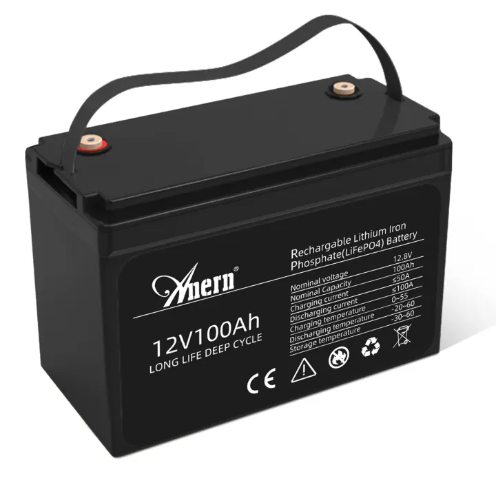 Anern Batería LiFePO4 12.8V 100Ah 1280WH Ideal para RV, Carritos de Golf, Viajes fuera del Grid Solar - 1