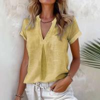 Tops lisos informales de verano, nueva camisa elegante de oficina con cuello en V de manga corta, camisas dulces para fiesta navideña, ropa de mujer 2025 - details 3