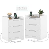Mesitas de Noche con luces LED y Estación de Carga (2 Tomas AC, 2 Puertos USB) Mesita de Noche Blanca Mesas Auxiliares con 1 compartimento abierto y 2 cajones para Dormitorio Salón - details 61
