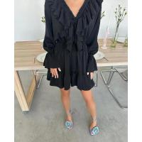 Mini vestido elegante alto con manga larga, agujero en la cintura, lazo de moda para mujer - details 19