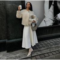 Elegante Abrigo de Lana Sólida para Mujer Cuello Redondo, Manga Larga, Ajuste Suelto, Moda de Ciudad Urbana de Otoño 2024 - details 10