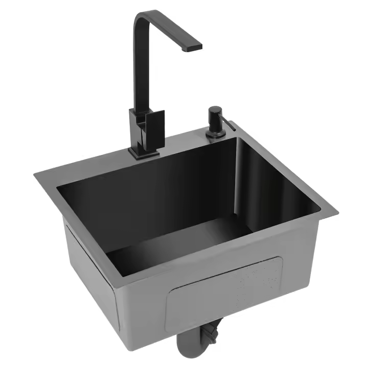 Set de Fregadero de Acero Inoxidable Negro Tapón, Dispensador de Jabón, Colchón de Drenaje Incrustado Mejoras del Hogar Herramientas de Cocina - 1