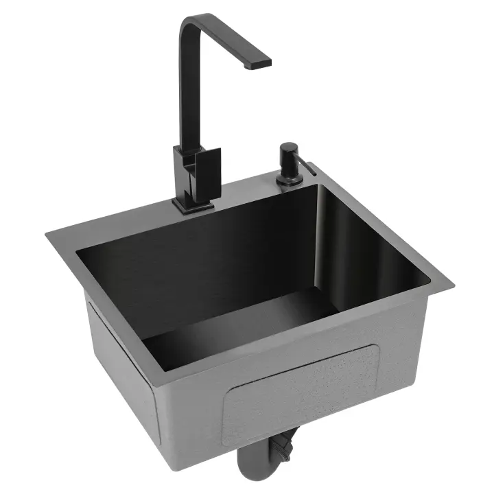 Set de Fregadero de Acero Inoxidable Negro Tapón, Dispensador de Jabón, Colchón de Drenaje Incrustado Mejoras del Hogar Herramientas de Cocina - 1