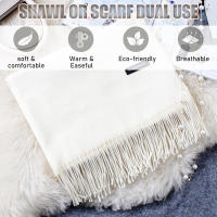 Bufanda larga clásica de color sólido con borlas de invierno cálido para mujer, chal suave, para bodas, regalo para mujer - details 3