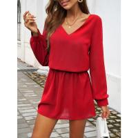 Vestido de manga larga para mujer, elegante color sólido, de moda, suelto, informal, barato - details 14