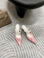 Nuevos tacones altos puntiagudos, hilo de malla para mujer, una palabra con boca ligera, cabeza de bolso estilo hada de moda, medias zapatillas. - details 23