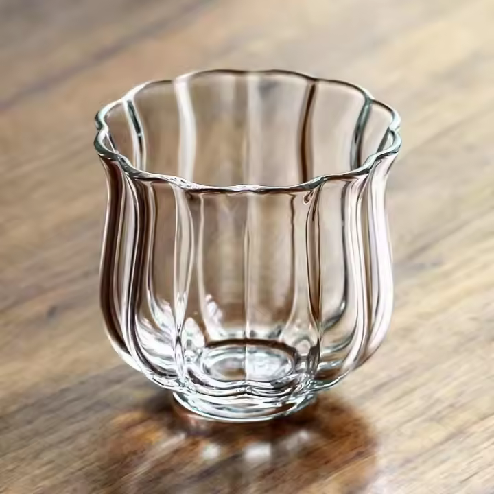 Taza individual de maestro pequeño de pétalo de loto de vidrio resistente al calor de loto, juego de té de Kung Fu engrosado transparente de alta gama - 1