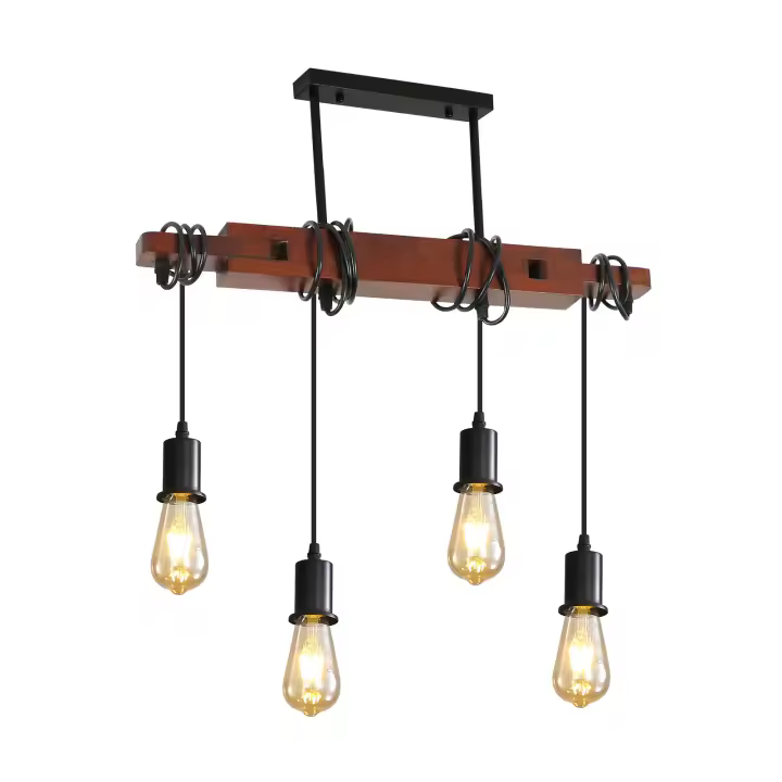 Goeco Lámpara de Techo Colgante - Lámparas de Araña de Madera con Alambre Ajustable de Estilo Vintage 53*137CM Iluminación Eficiente con Lámina Lacada y Bombilla E27 - 1