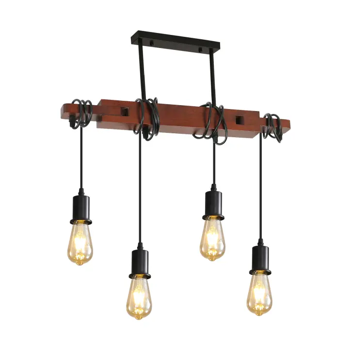 Goeco Lámpara de Techo Colgante - Lámparas de Araña de Madera con Alambre Ajustable de Estilo Vintage 53*137CM Iluminación Eficiente con Lámina Lacada y Bombilla E27 - 1